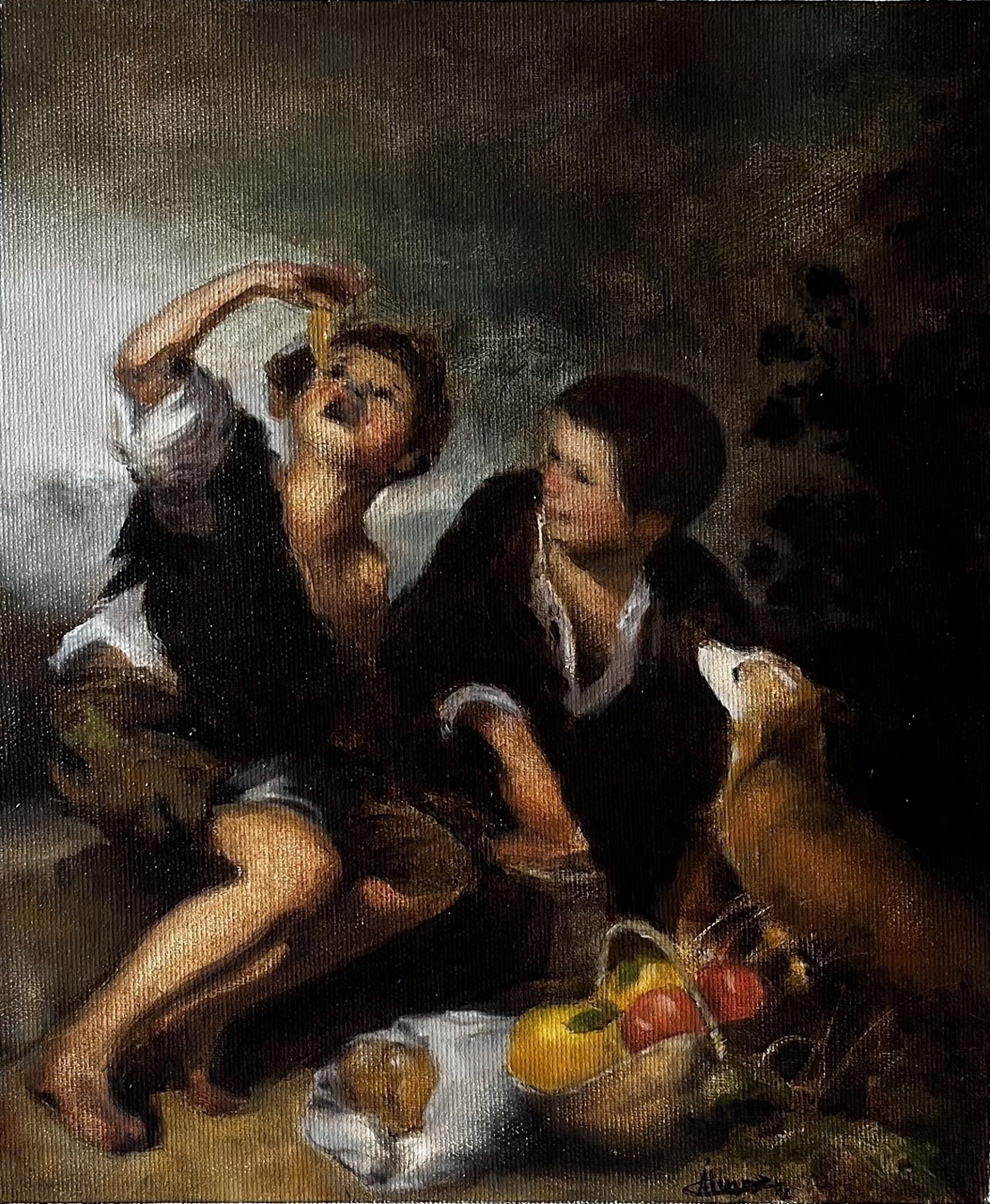 Dos niños comiendo de una tartera - Murillo
